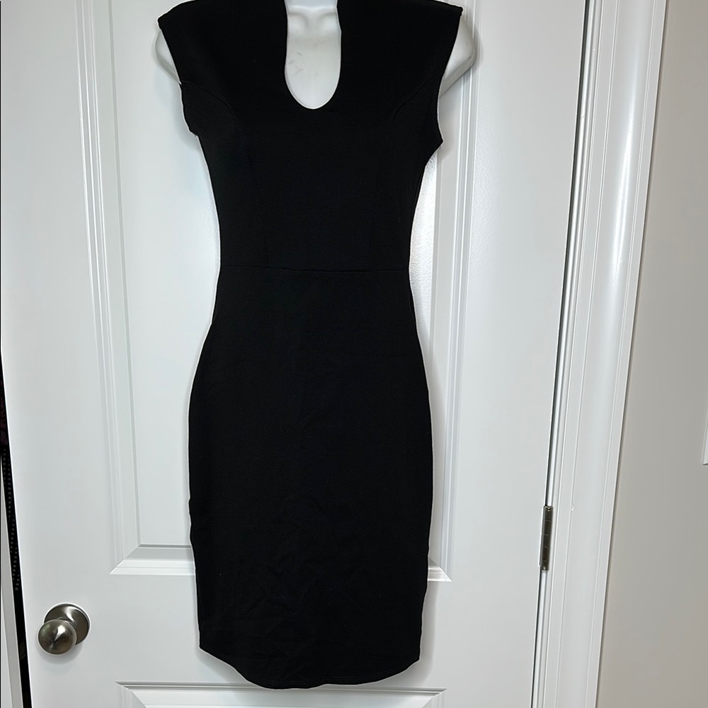 Rolla Coster Black Sheath Midi Dress with Cap Sleeves